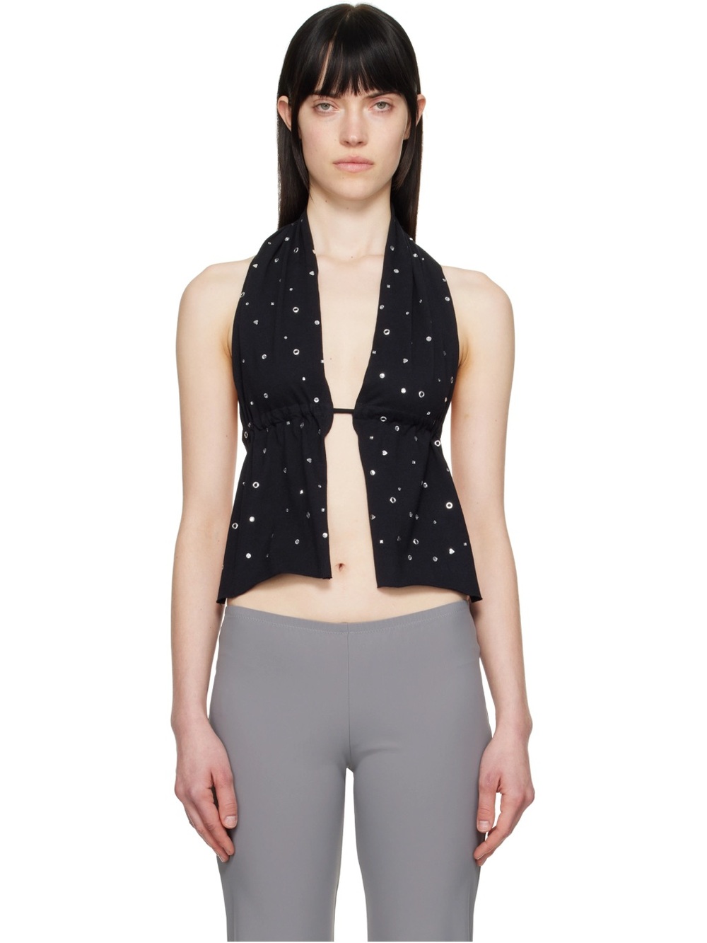 NWOT Gimaguas x SSENSE Exclusive Mia Top in Black Grommet Studs Halter Open Back
